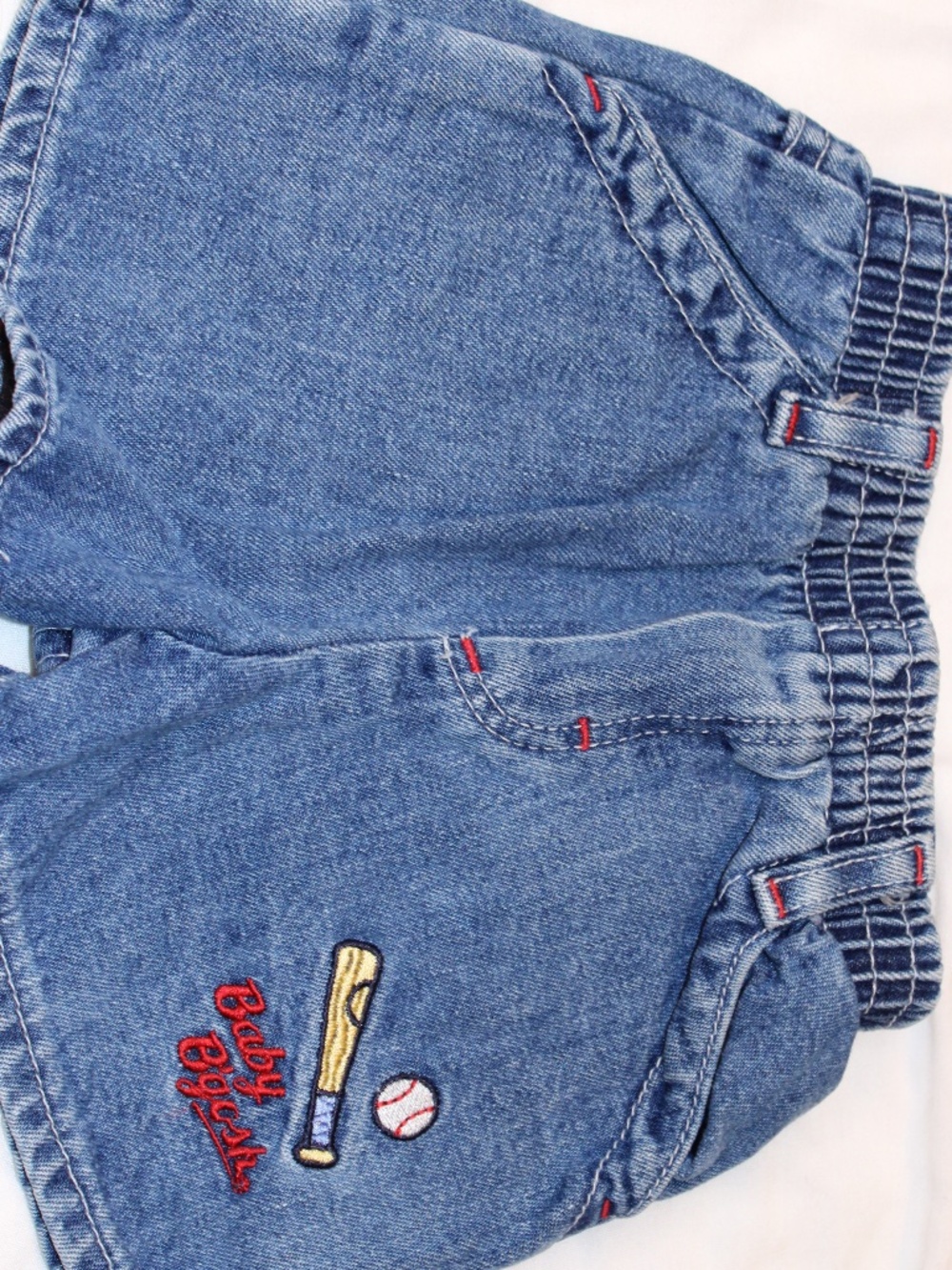 Vintage Baby B’gosh Denim Shorts 3M Baseball Embroidered Elastic Waist